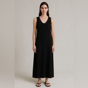 XCVI black rayon Maxi sleeveless dress size large lagenlook grunge bohemian art